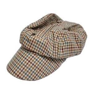 Goorin Bros Newsboy Flat Cap Hat Plaid Check Brown Retro Vintage Cabbie